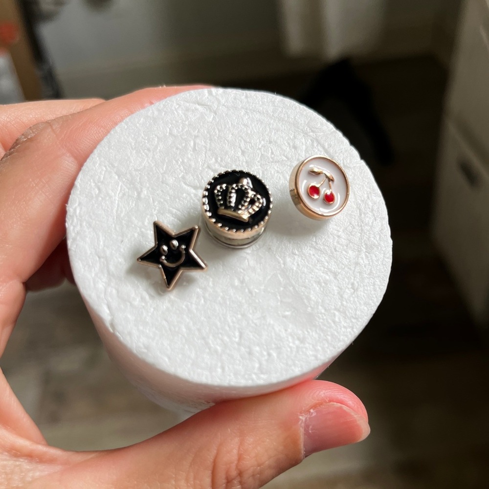 3pc Enamel Lapel Pin Set Crown Cherry Smiley Star Indie Fashion Emo Y2K Hat Pins